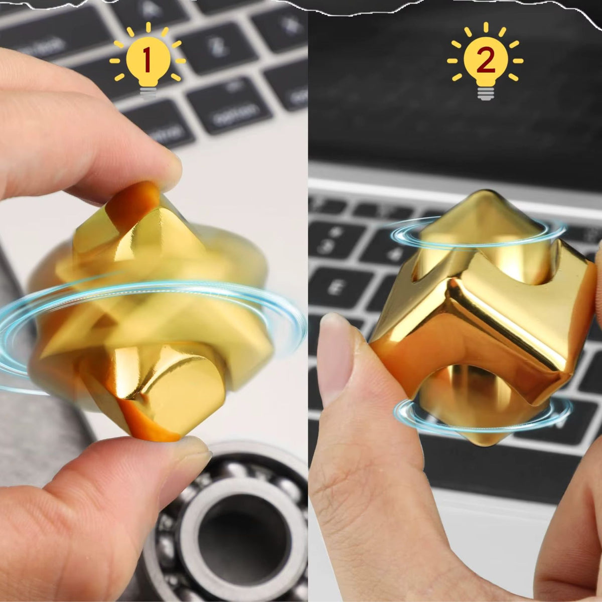 Jucarie Antistres Fidget Spinner, Cub Transformabil 2-in-1 Magnetic, Aliaj De Zinc, Rulment Otel Inoxidabil, 2.9 x 2.9 cm, Auriu