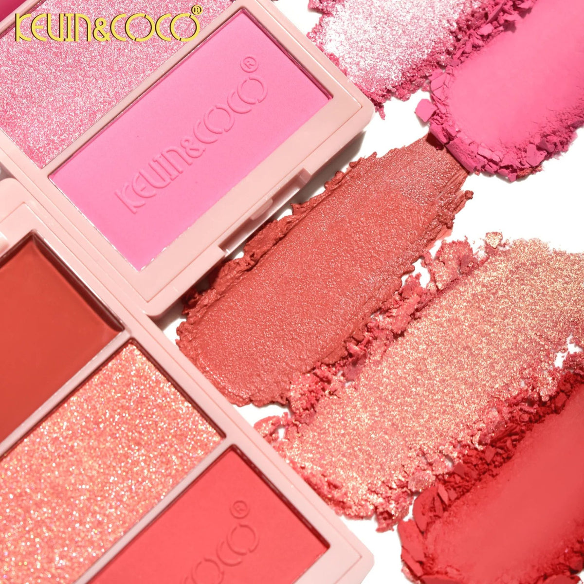 Kevin&Coco Paleta Fard de Obraz, Iluminator si Contur Coco Bear, Textura Pudra Compacta, 3 Nuanțe, 71.7 g, Coral