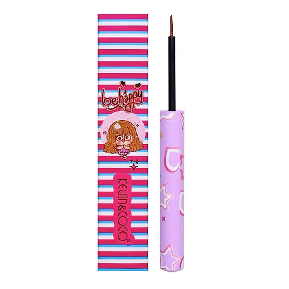 Kevin&Coco Tus Lichid de Ochi, Eyeliner Profesional cu Pensula Fină, Formulă Mată și Hipoalergenică, Rezistent la Transfer, 1.5 ml, Nuanța 2 Maro Închis