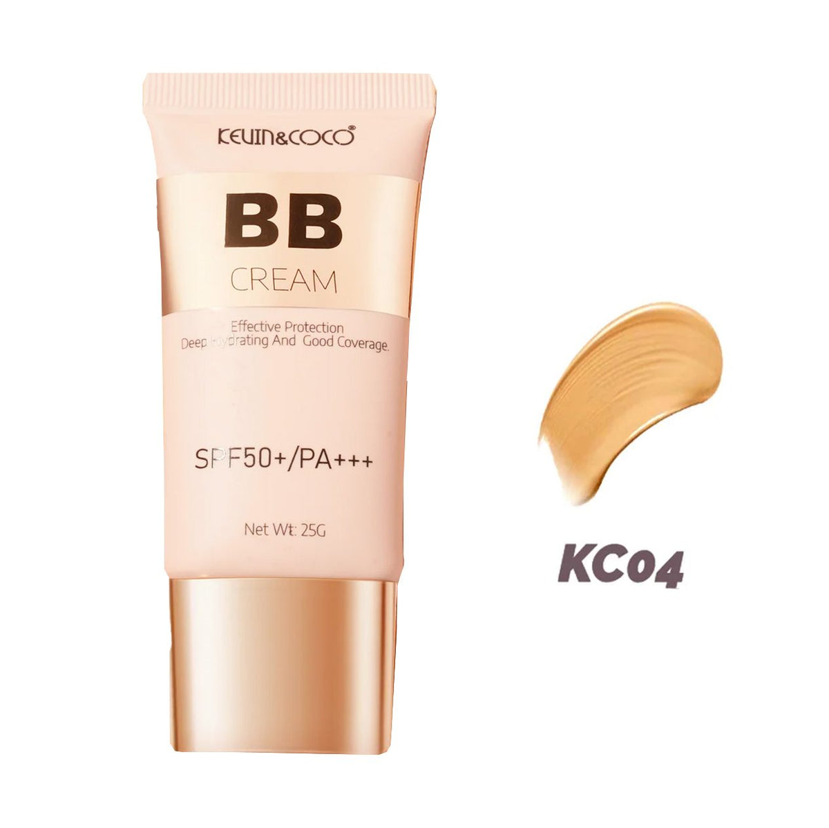 Kevin&Coco Cremă BB Radiance-Enhancing, Protecție Solară SPF 50+ și PA+++, Hidratare cu Acid Hialuronic, Textură Lejeră, Nuanță KC04 Golden Beige, 25 g