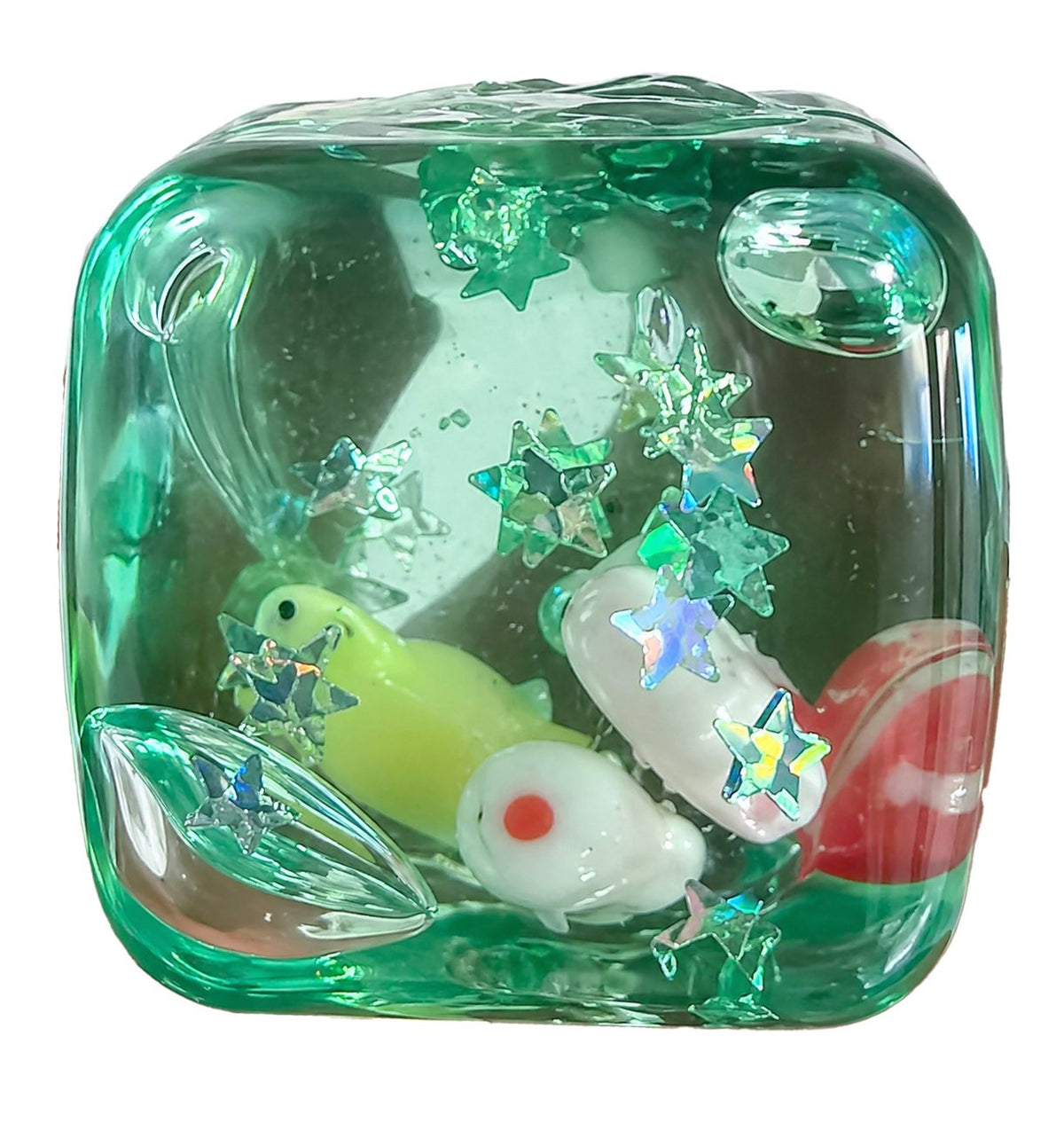 Cub Fidget 3D, Jucarie Antistres cu Revenire Lenta, Model Cub de Scoici pentru Relaxare si Concentrare, Termoplastic, 3x3x3 cm, 80 g, Turcoaz/Verde