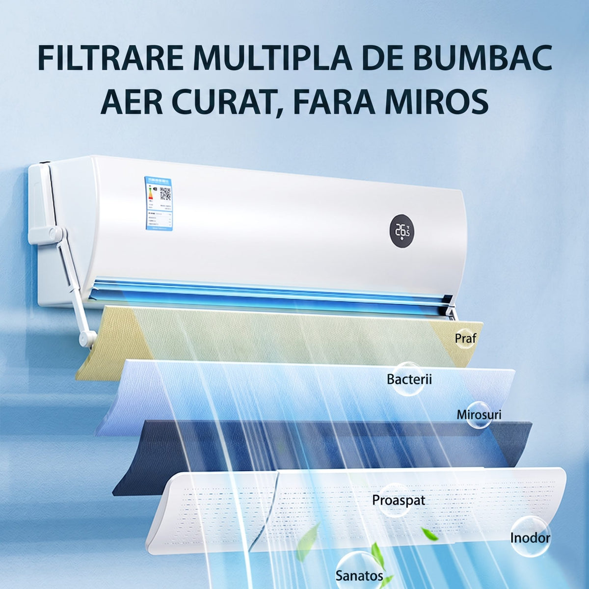 Deflector Aer Conditionat Universal, Protectie Flux Aer Rece, Ajustabil 180 Grade, Plastic, 106 x 18 cm, Alb