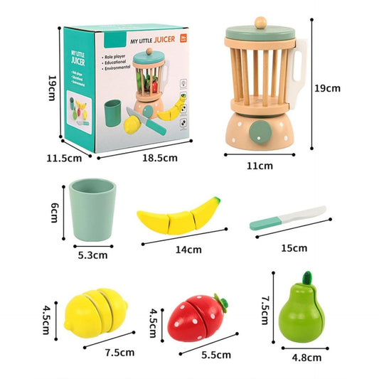 Jucarie Montessori Storcator de Fructe cu Blender Interactiv, Set de Joaca Educativ cu Fructe de Taiat si Accesorii, Lemn Natural, 3 Ani+, Multicolor, 8 Piese