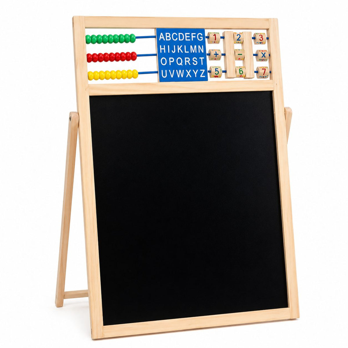 Tabla Educativa de Desen Magnetica cu Doua Fete, Reglabila pe Inaltime, Cadru din Lemn, Include Abac si Litere, 52x36 cm