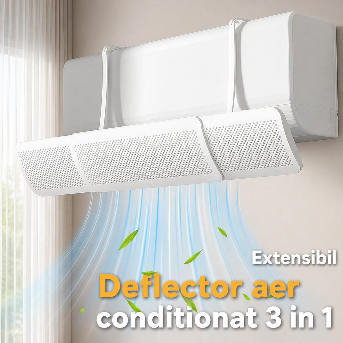 Deflector Aer Conditionat, Panou Protectie Flux Direct si Distributie Uniforma, Brat Extensibil Universal, Plastic, Latime 18 cm, Alb