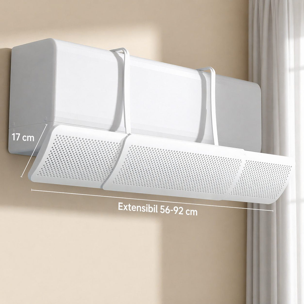 Deflector Aer Conditionat, Panou Protectie Flux Direct si Distributie Uniforma, Brat Extensibil Universal, Plastic, Latime 18 cm, Alb