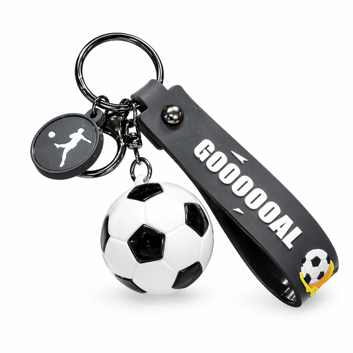 Breloc Chei Model Minge de Fotbal, Accesoriu Sportiv pentru Rucsac si Geanta, Design Cupa Mondiala, Acril, 50 g, Alb/Negru