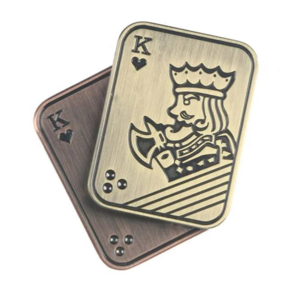 Fidget Slider Antistres, Mecanism Magnetic Haptic, Model Poker King, Otel Inoxidabil, 4.8 x 3.6 cm, Auriu