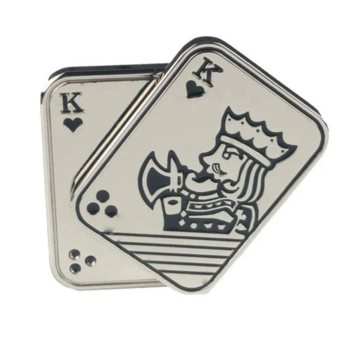 Jucarie Antistres Fidget Slider, Mecanism Magnetic Haptic, Model Poker King, Otel Inoxidabil, Argintiu, 4.8 x 3.6 cm
