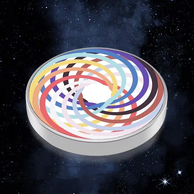 Spinner Giroscopic Metalic, Jucarie Rotativa Anti-stres cu Efect Optic de Spirala Hipnotica, Otel Inoxidabil, 3.8 x 0.6 cm, Multicolor