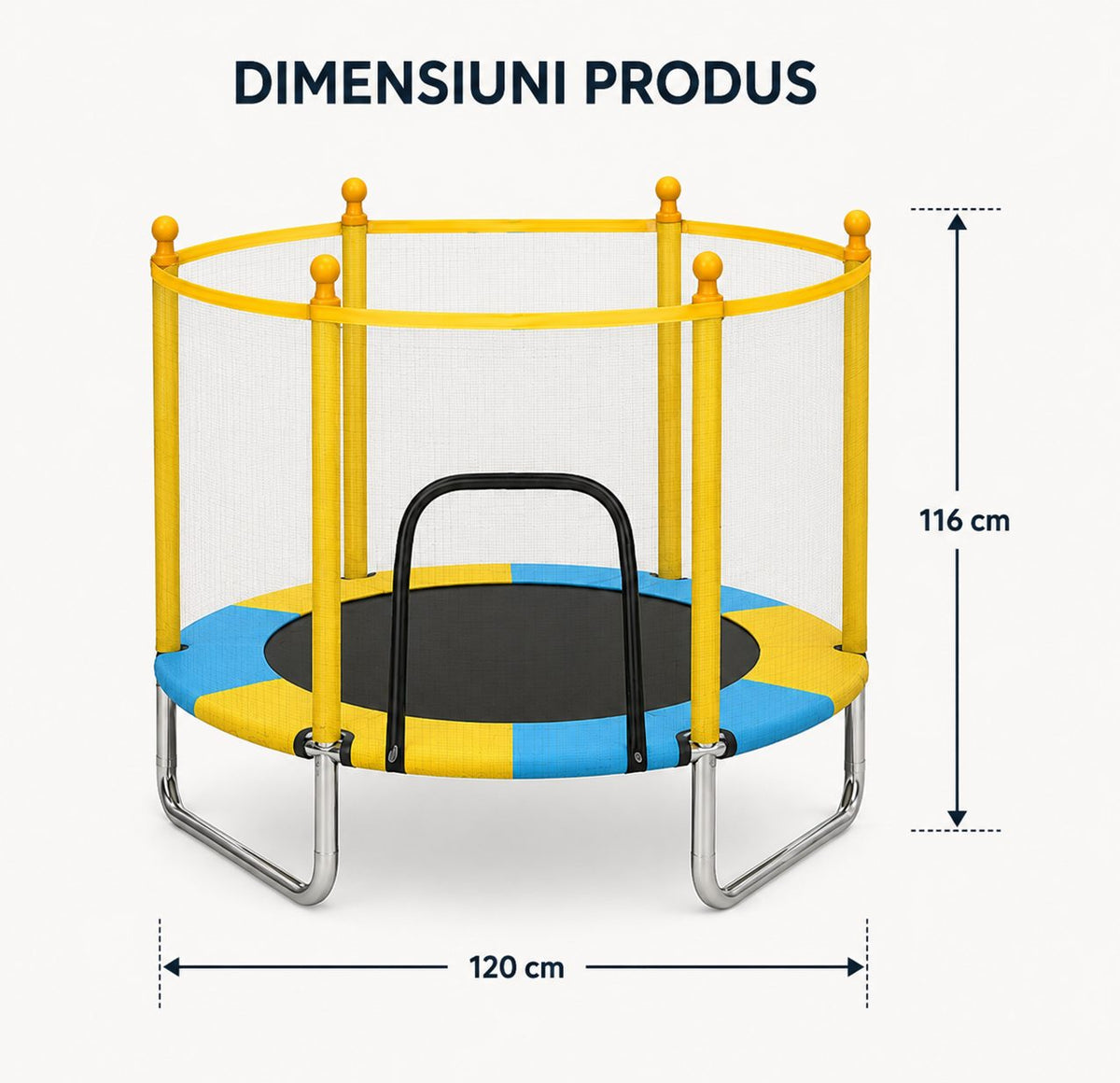 Trambulina De Grădină Pentru Copii, Dezvoltare Psihomotorie, Nylon, 120 cm, Galben