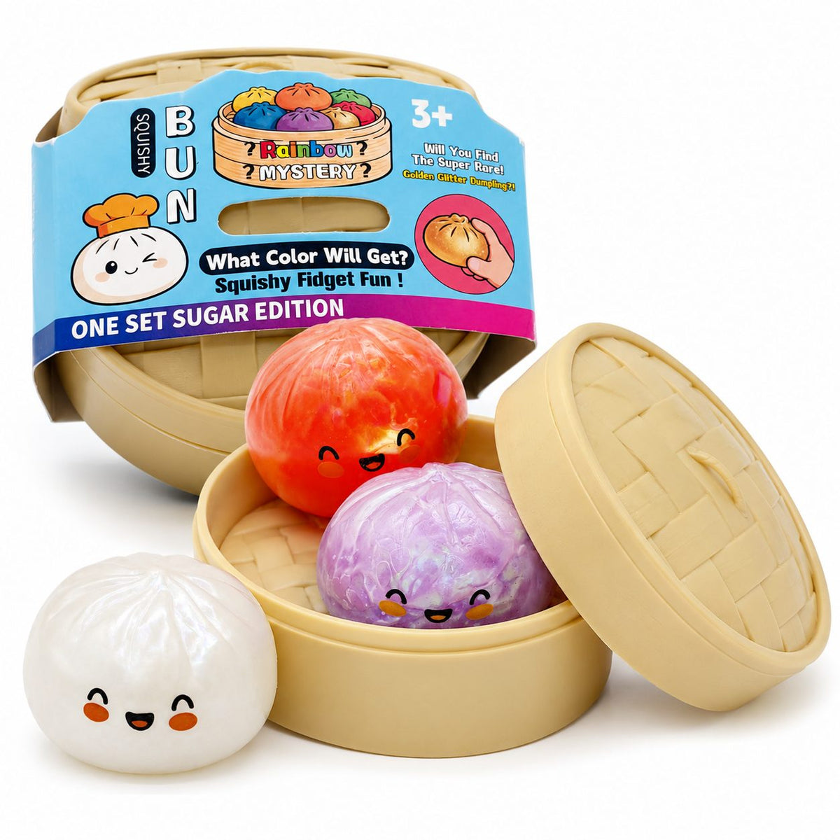 Jucarie Squishy Antistres Dumpling, Fata Zambitoare Sclipici, Termoplastic, 8.5 x 8.5 cm, Culoare Mix Surpriza