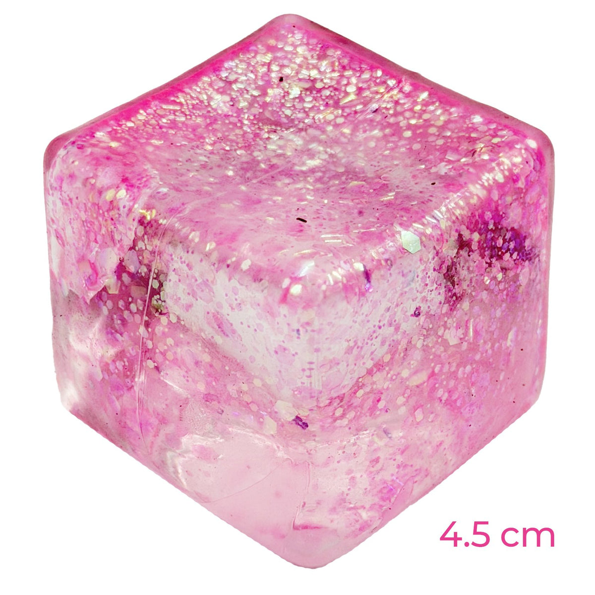 Jucarie Squishy Antistres, Model Ice Cube cu Sclipici, Termoplastic Elastic, 4.5x4.5 cm, Culoare Mix Surpriza