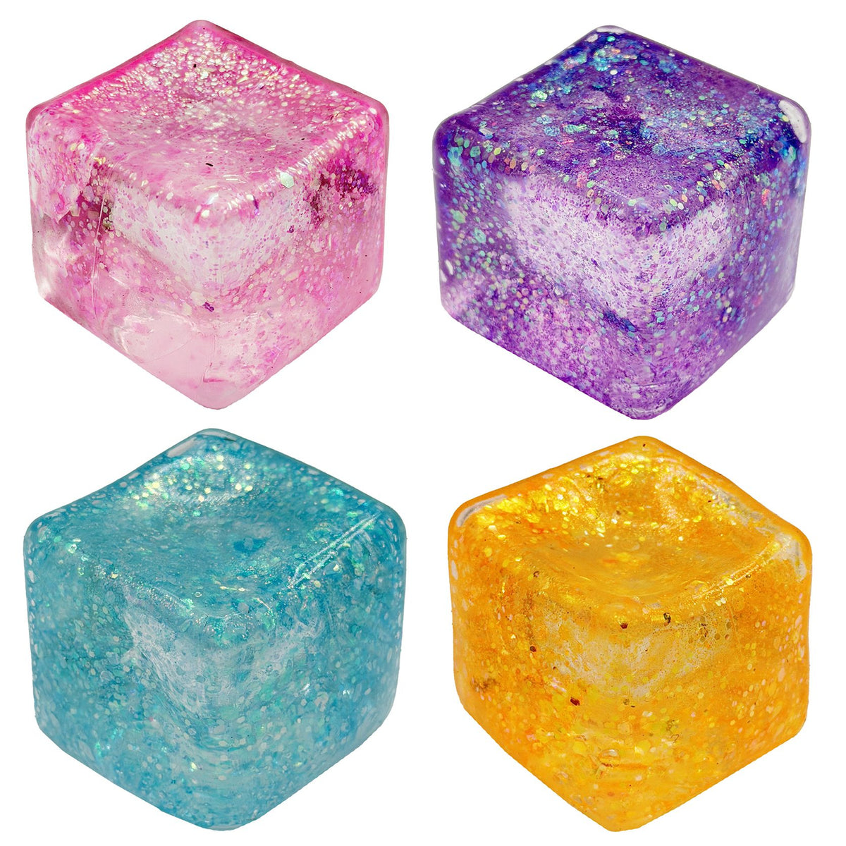 Jucarie Squishy Antistres, Model Ice Cube cu Sclipici, Termoplastic Elastic, 4.5x4.5 cm, Culoare Mix Surpriza