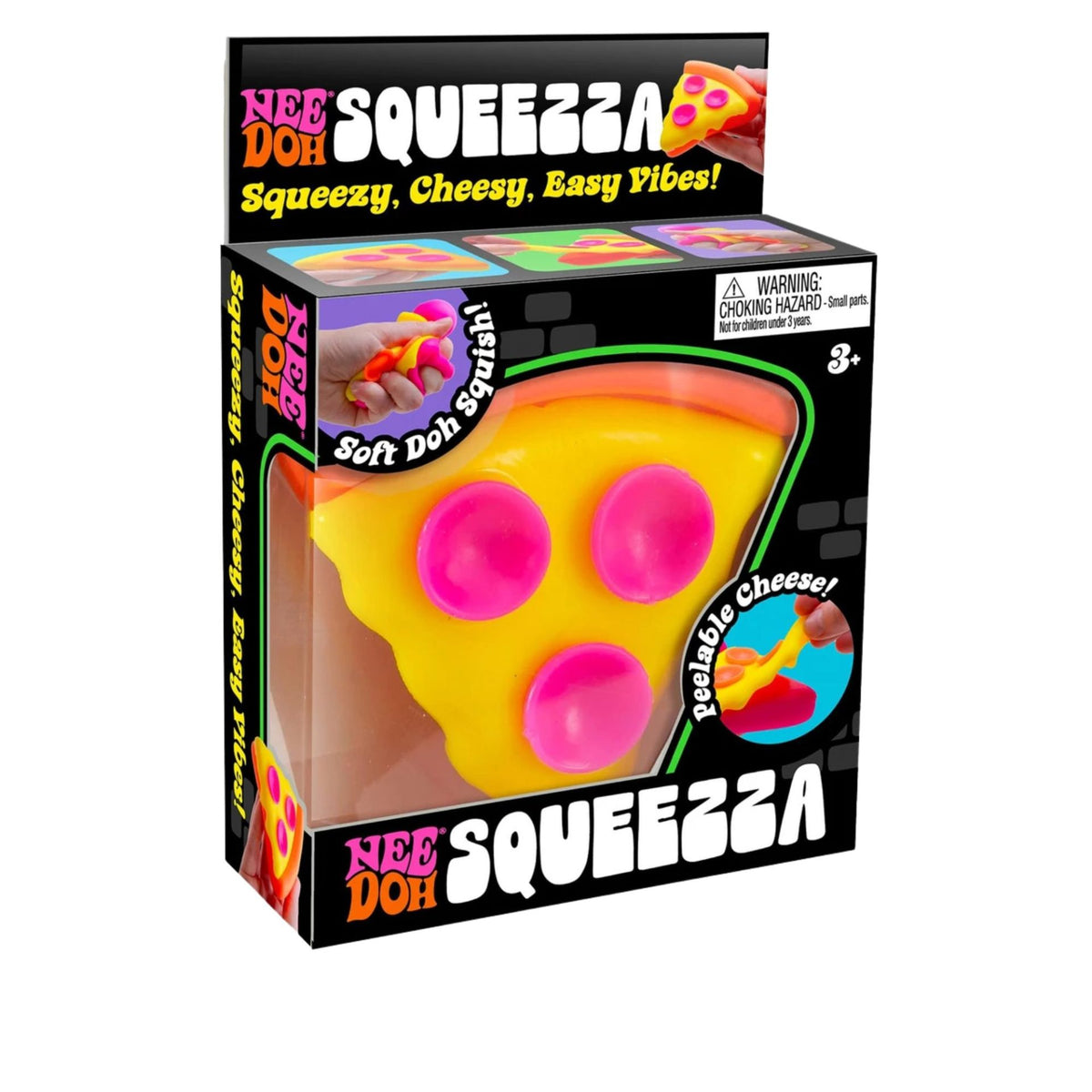 Squeezza Jucarie Senzoriala Squishy Felie de Pizza, Antistres cu Textura Soft Doh si Peelable Cheese, Gel Polimeric Non-Toxic, 9 x 8.5 cm, 1 Bucata, Culoare Aleatorie