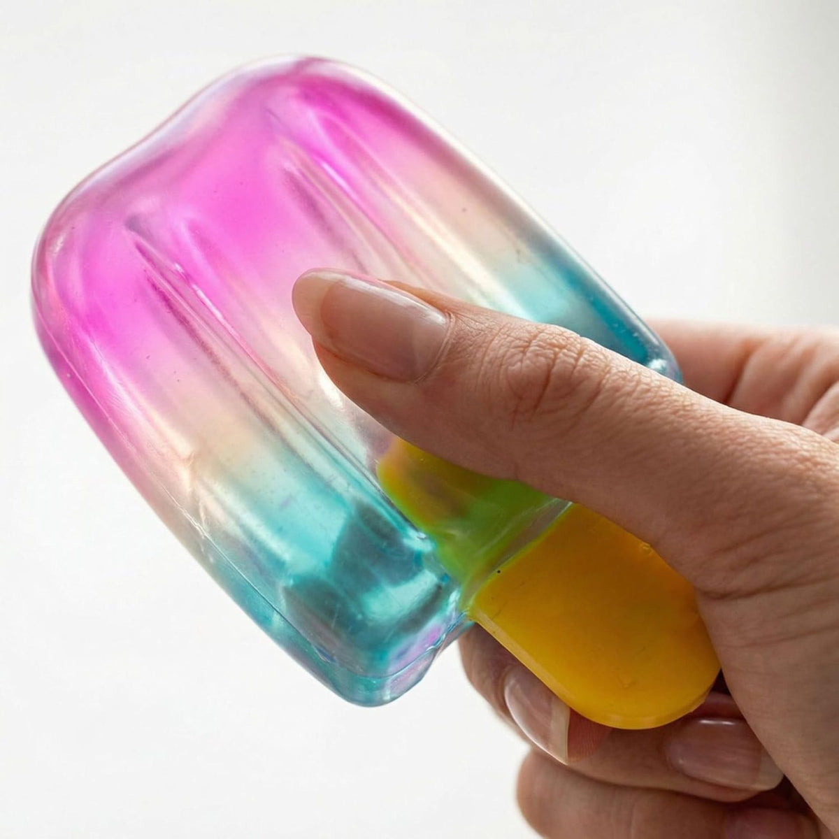 Jucarie Senzoriala Squishy, Model Inghetata pe Bat, Textura Densa Tip Maltoza Antistres, Gel Polimeric TPR, 140 g, 8.5 x 4 x 6 cm, Culoare Aleatorie, 1 Bucata