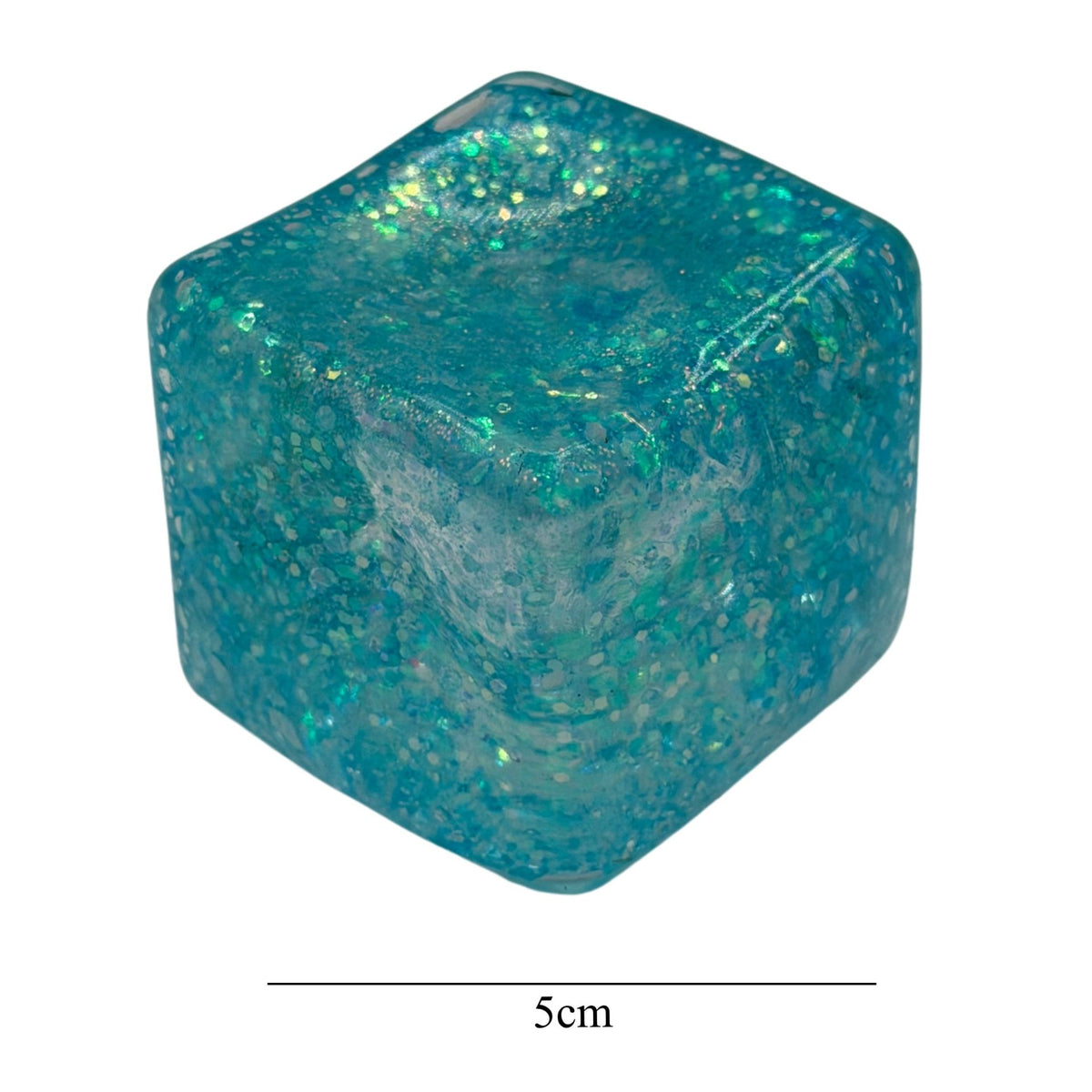 Jucarie Squishy Antistres Cub Fidget 3D, Model Magic Glitter Ice Cube, Maltoza cu Revenire Lenta, 5 cm, 140 g, Albastru