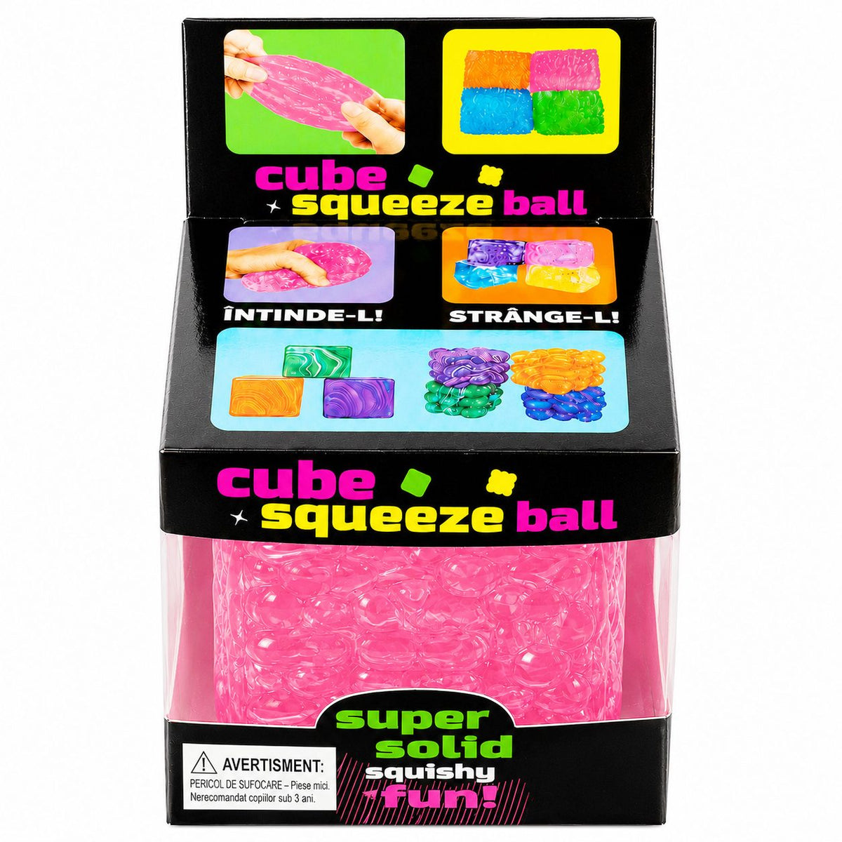 Jucarie Antistres Cub Fidget, Model Striat Comprimabil cu Revenire, Termoplastic, 5x5x5 cm, Roz