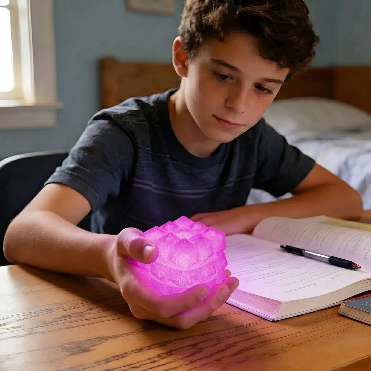 Jucarie Squishy Antistres, Cub Fidget 3D Sculptat cu Striatii, Spuma Slow-Rise, 5 cm, 135 g, Mov