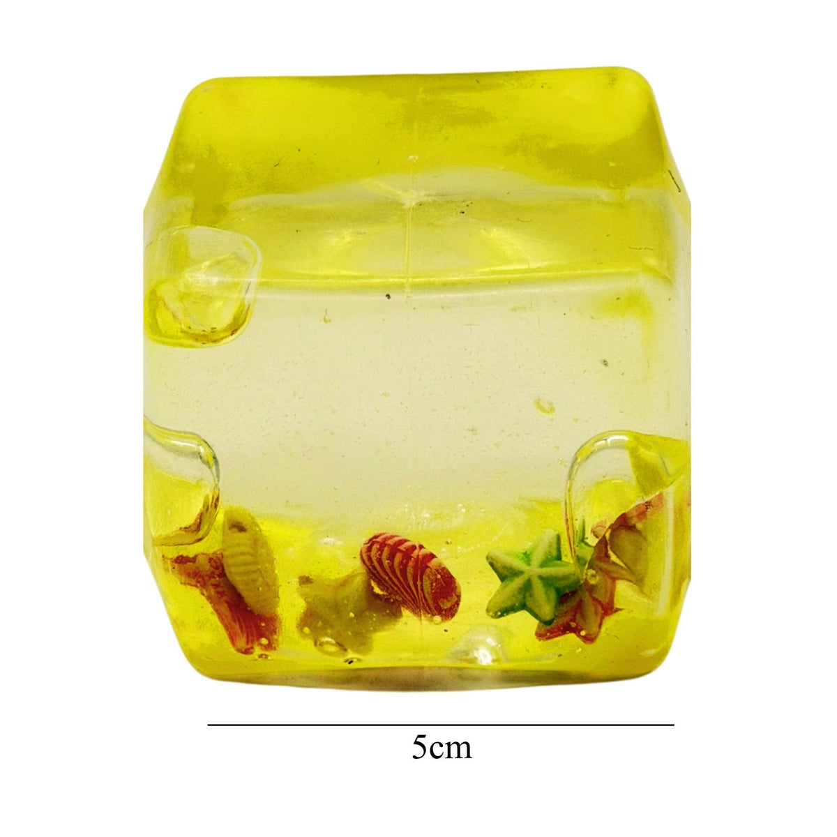 Jucarie Squishy Antistres, Cub Fidget 3D Ocean cu Scoici, Silicon Inalta Densitate, 5 cm, Galben