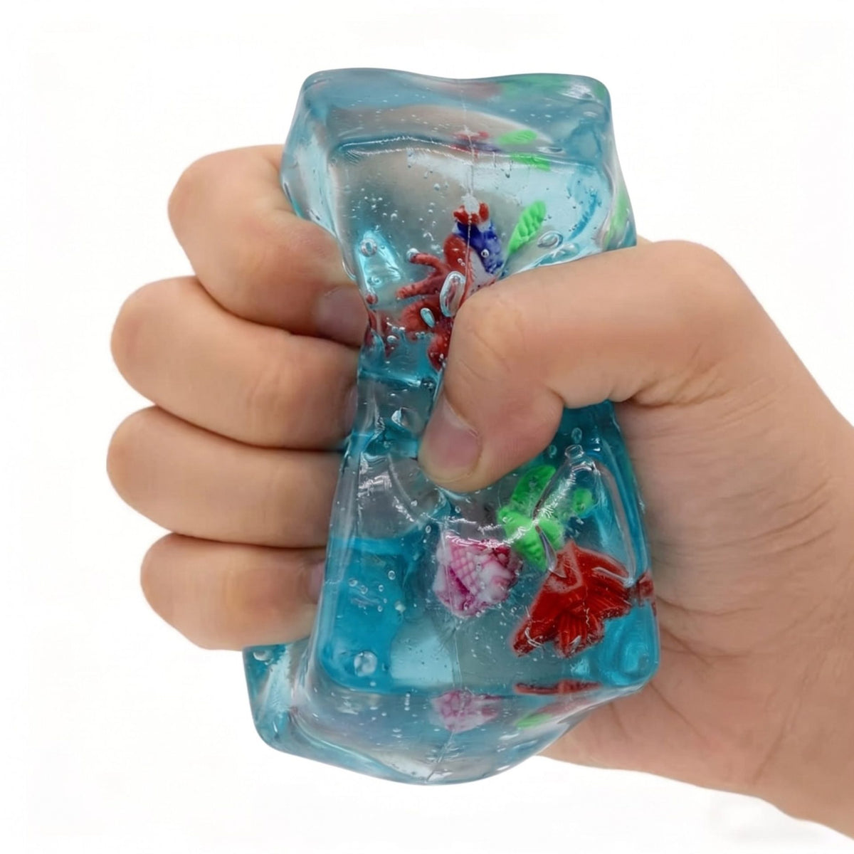 Jucarie Squishy Cub Fidget 3D, Antistres Senzorial cu Scoici, Silicon Inalta Densitate, 5 cm, Albastru
