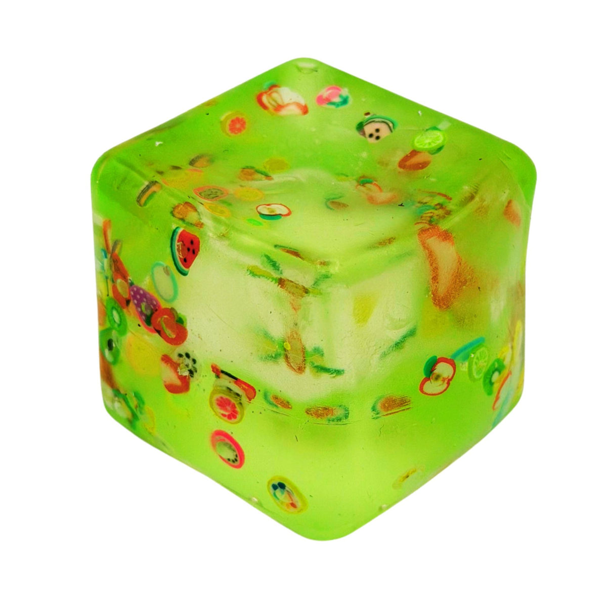 Jucarie Squishy Cub Fidget 3D, Antistres Senzorial Super Solid, Silicon Dens, Model Fructe de Vara, 5 cm, Verde