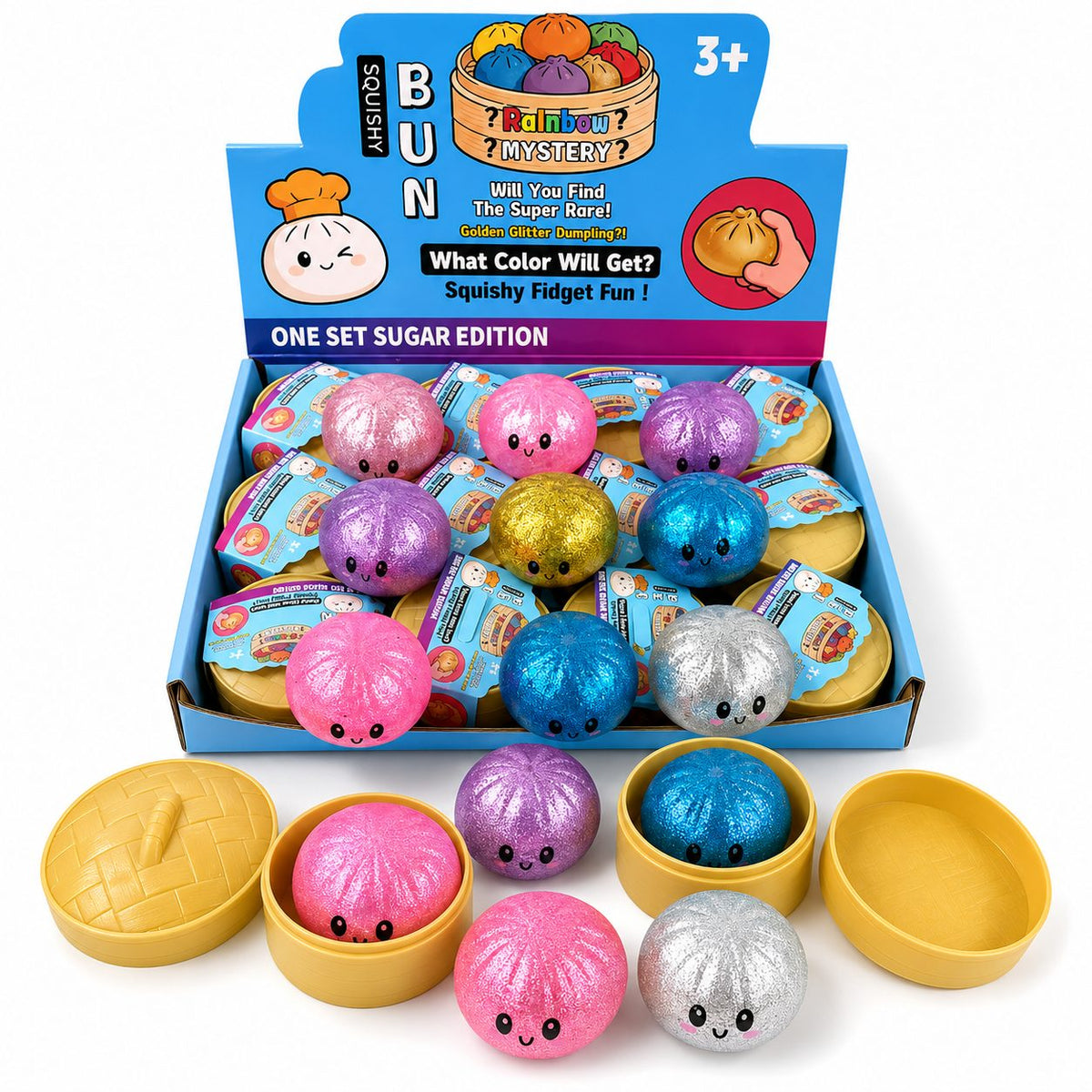 NeeDoh Jucarie Squishy Dumpling, Antistres Senzoriala Kawaii cu Glitter, Spuma Moale, 5.5 cm, Mix Culori