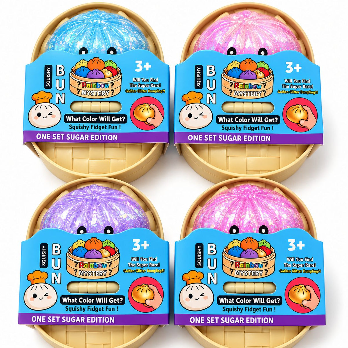 Mishos Jucarie Squishy Antistres Dumpling, Revenire Lenta cu Sclipici, Silicon, 16x16 cm, Culori Diverse