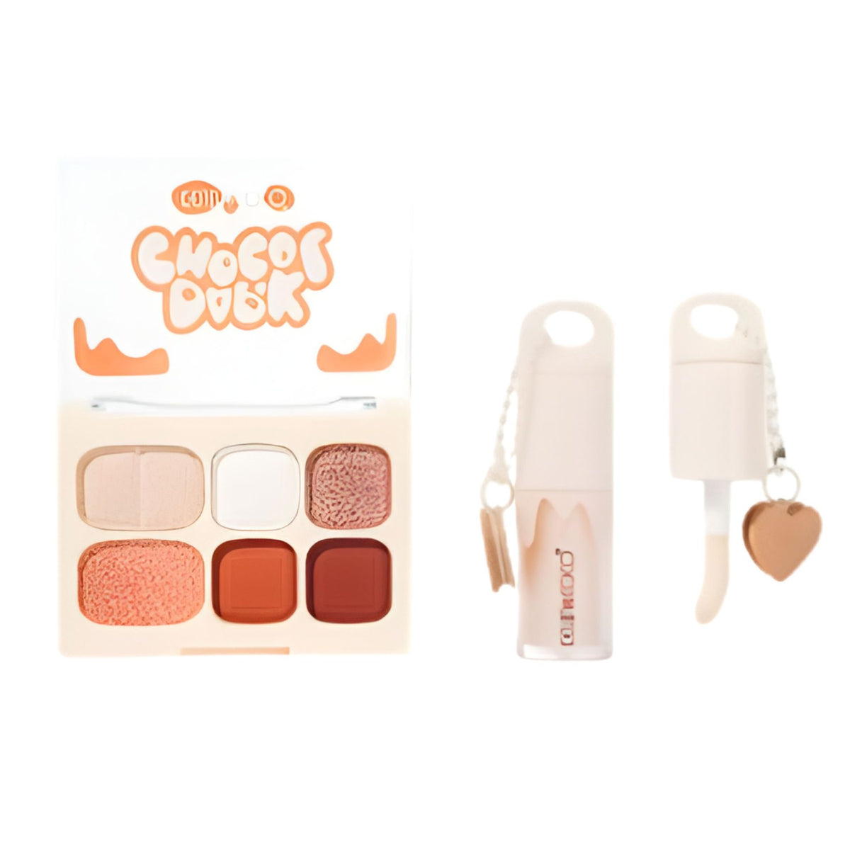 Set Machiaj Kevin&Coco, Paleta Farduri de Ochi si Gloss de Buze, 6 Nuante Mate si Shimmer, Pigmentare Intensa, Portocaliu, 10.4 g