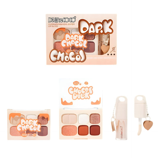 Set Machiaj Kevin&Coco, Paleta Farduri de Ochi si Gloss de Buze, 6 Nuante Mate si Shimmer, Pigmentare Intensa, Portocaliu, 10.4 g