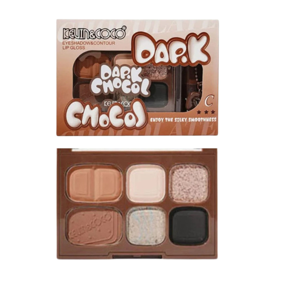 Kevin&Coco Set Machiaj cu Paleta Farduri de Ochi si Lip Gloss, 6 Nuante Pigmentate, Finisaj Mat si Shimmer, Oglinda Inclusa, Maro, 10.4 g