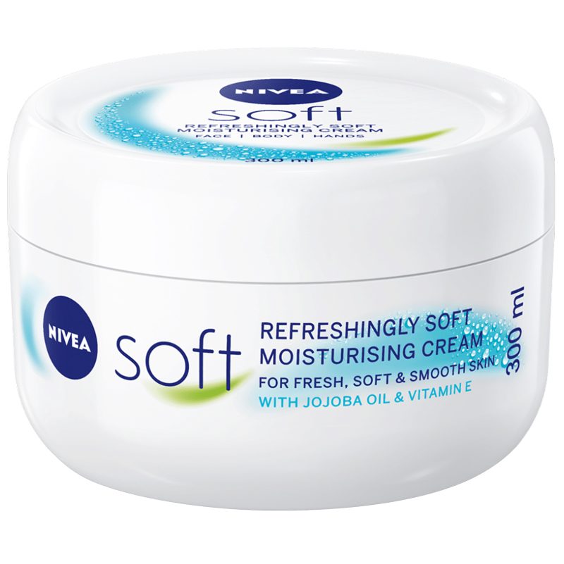Nivea Crema Hidratanta Soft, Textura Usoara cu Ulei de Jojoba si Vitamina E, Corp Fata si Maini, 300 ml