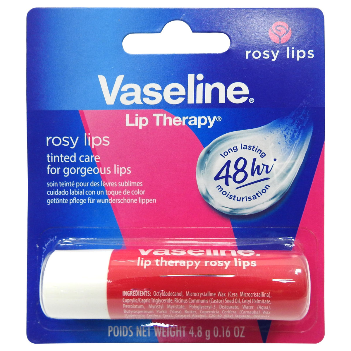 Vaseline Balsam de Buze Rosy Lips, Hidratare Intensă cu Extract de Trandafiri, Textură Non-Grasă, 4.8 g