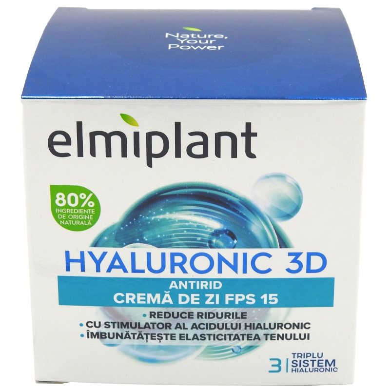 Elmiplant Cremă Antirid de Zi, Acid Hialuronic pentru Hidratare și Fermitate, Îngrijire Anti-Aging Ten Matur, 50 ml