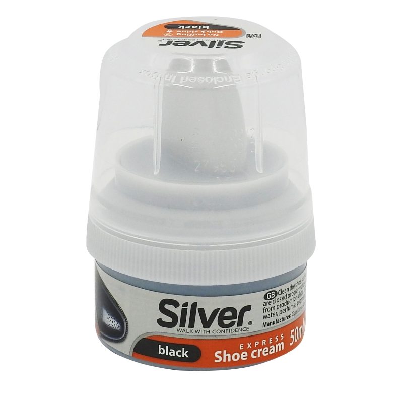 Silver Cremă de Pantofi cu Aplicator, Luciu Instant și Protecție Împotriva Umezelii, Formula pe Baza de Ceară, 50 ml, Negru
