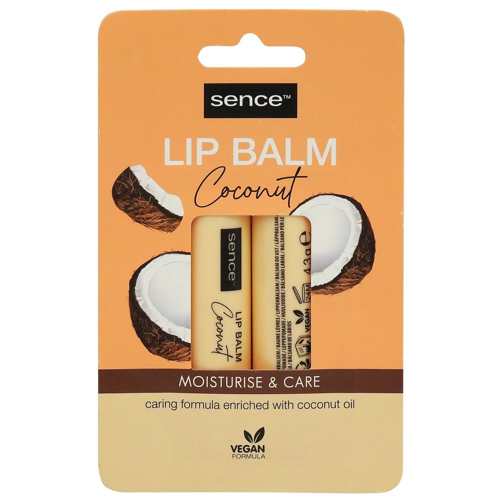 Sence Balsam de Buze Hidratant, Extract de Nucă de Cocos, Set 2 Bucăți x 4.3 g