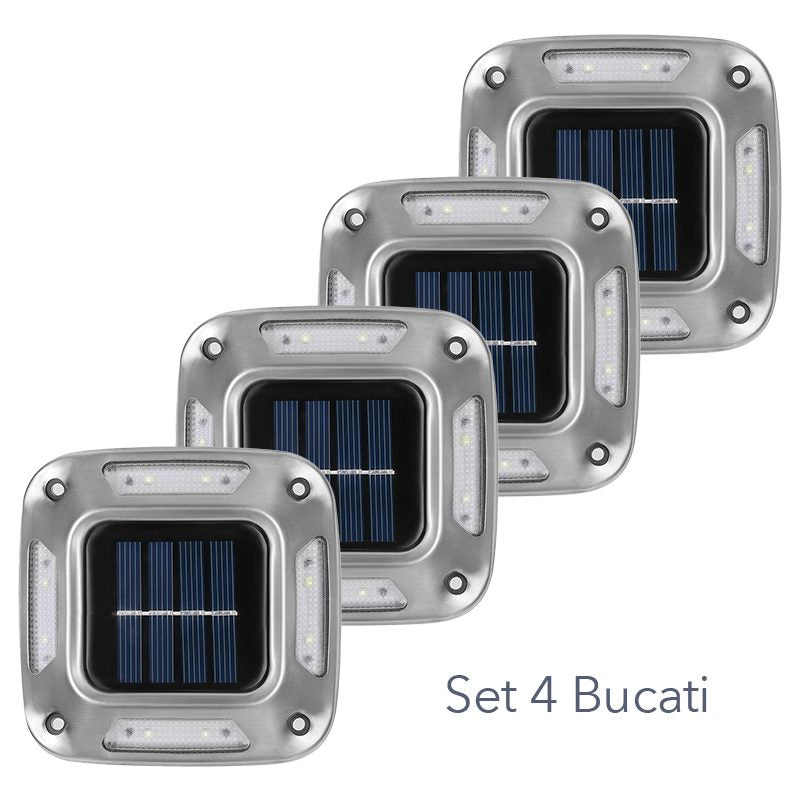 Lampa Solara LED pentru Gradina, Senzor de Miscare si Prindere Dubla Perete sau Sol, IP65, ABS si Policarbonat, 9 x 9 cm, Alb Rece, Gri, Set 4 Bucati