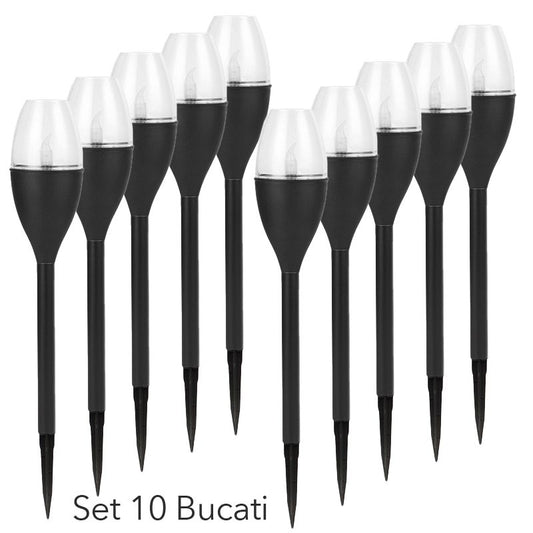 Lampa Solara LED pentru Gradina, Efect Flacara Multicolor, Design Pahar de Vin, Protectie IP65, PVC si ABS, Inaltime 37.5 cm, Negru, Set 10 Bucati