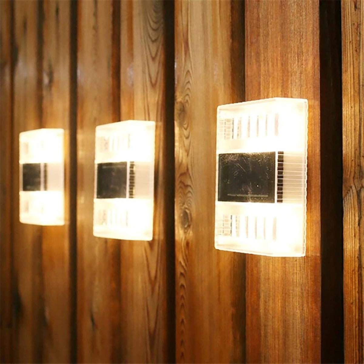 Aplica Solara LED pentru Gradina si Terasa, Senzor de Lumina, Rezistenta la Apa IP65, ABS si Policarbonat, 10x2.5x7 cm, Set 4 Bucati, Lumina Alb Calda