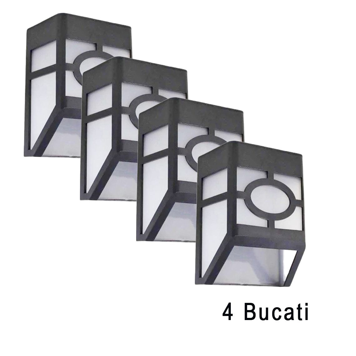Set 4 Lampi Solare Led pentru Gradina, Model Geometric, Protectie IP65 Rezistenta la Apa, Lumina Multicolora, Buton On-Off, Material ABS, 11.8 x 8.6 x 5 cm, Negru/Alb