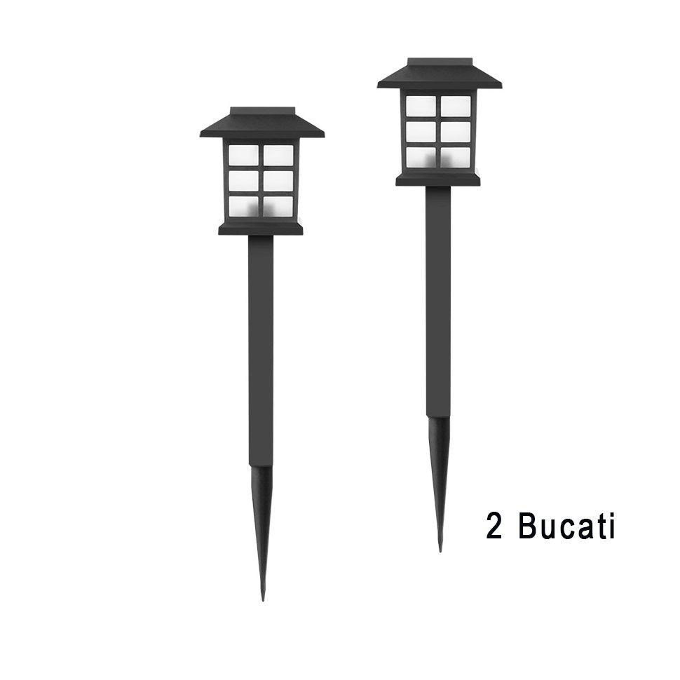 Set 2 Lampi Solare Led Pentru Gradina, Tip Felinar cu Senzor de Lumina si Protectie IP65, Material PVC, Inaltime 38 cm, Lumina Alba Calda, Negru/Alb