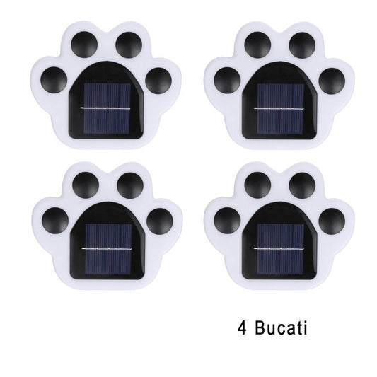 Set 4 Lampi Solare LED pentru Gradina, Model Laba de Urs, Rezistente la Apa IP65, Senzor Lumina si Buton On-Off, ABS, Lumina Calda 3000K, Negru/Alb, 14 x 13 x 3 cm