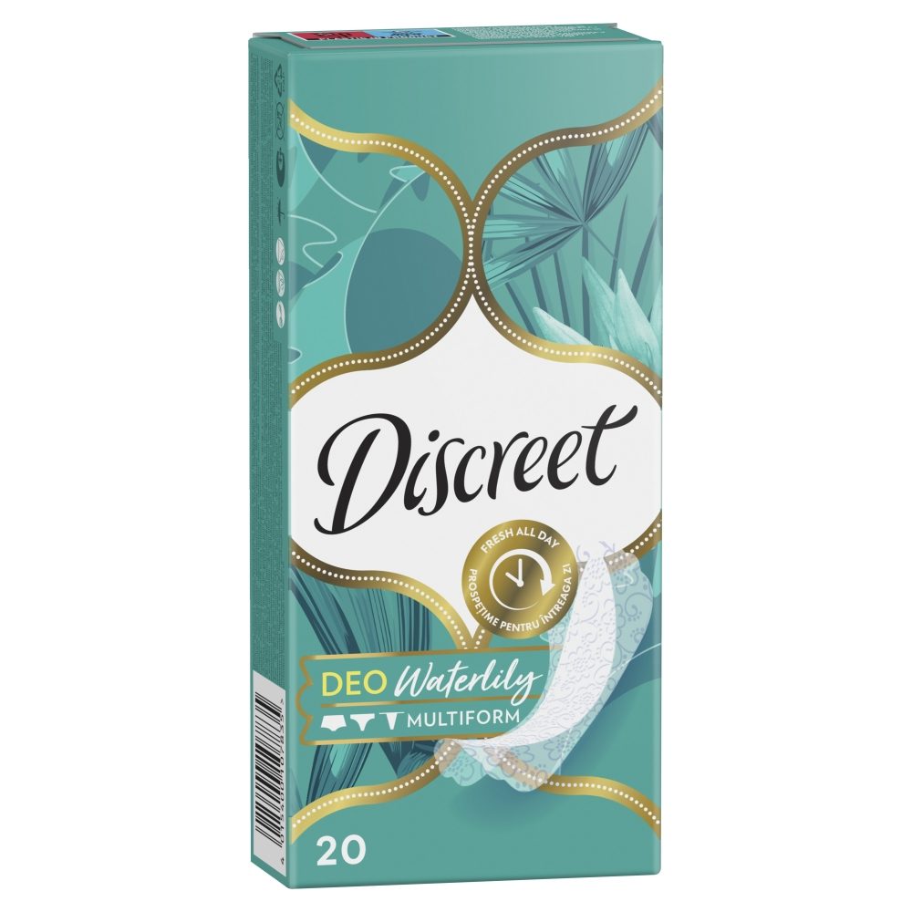 Absorbante Zilnice Discreet Multiform Deo Waterlily, Strat Subțire și Flexibil, Parfum Floral, 20 Bucăți