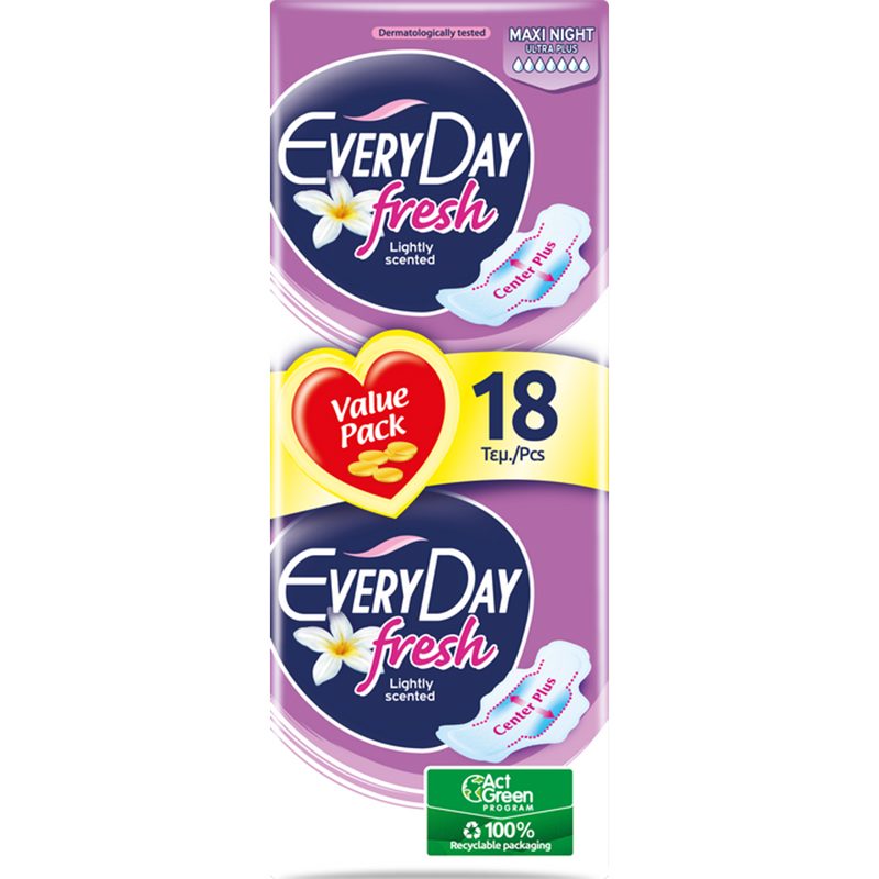 Absorbante Igienice Everyday Fresh Maxi Night Ultra Plus, Grad Ridicat de Absorbtie, Pachet 18 Bucati