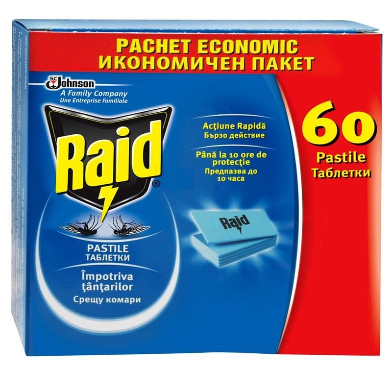 Raid Pastile Antitantari, Rezerve Pentru Aparat Electric, Protectie 8 Ore, 60 Bucati