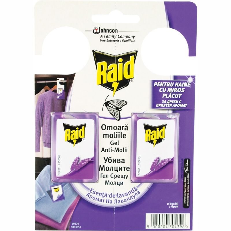 Raid Gel Antimolii, Protectie Impotriva Moliilor de Haine, Parfum de Lavanda, 2 Bucati