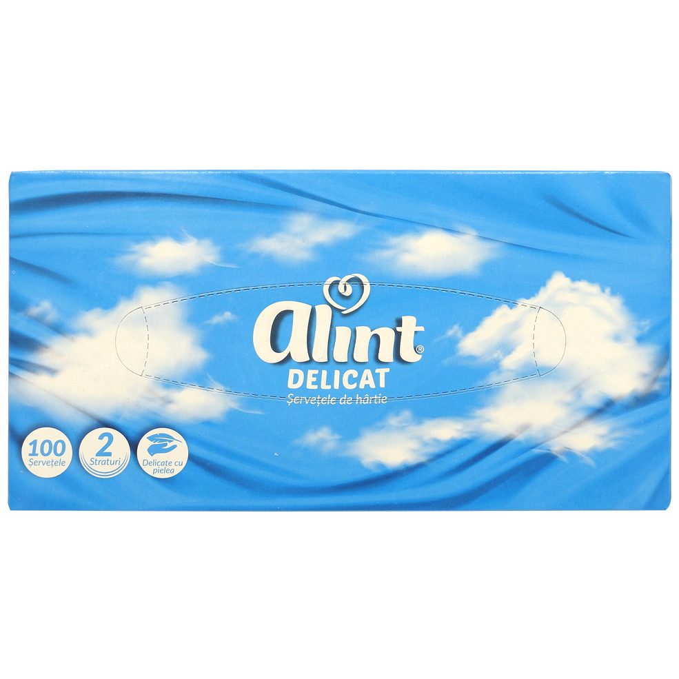 Șervețele Faciale Alint, Cutie Pop Up, 2 Straturi, Fine și Rezistente, 100 Bucăți