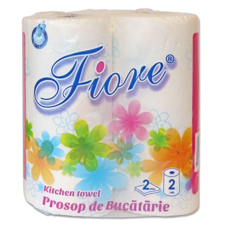 Fiore Prosop de Bucatarie Absorbant, Hartie Celuloza in 2 Straturi, 2 Role per Set, Alb
