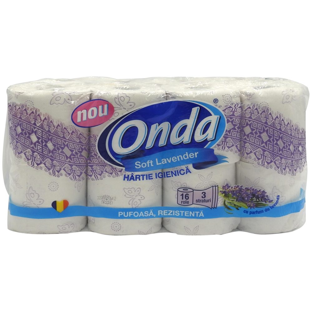 Onda Hartie Igienica cu Parfum de Lavanda, 3 Straturi, Textura Gofrata, 16 Role