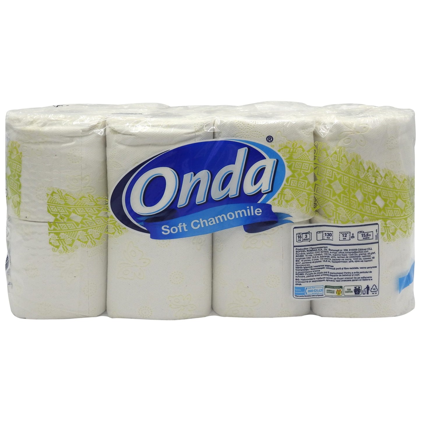Onda Hartie Igienica cu Parfum de Musetel, 3 Straturi, Textura Catifelata, 16 Role per Bax